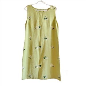 Vintage green daisy embroidered shift dress